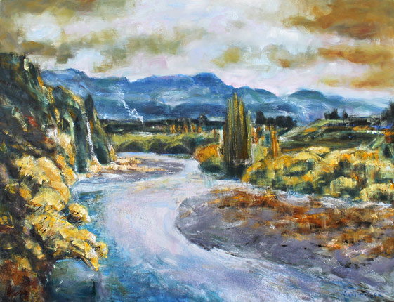 Nigel Wilson nz landscape artist, oil paintings, lower shotover river